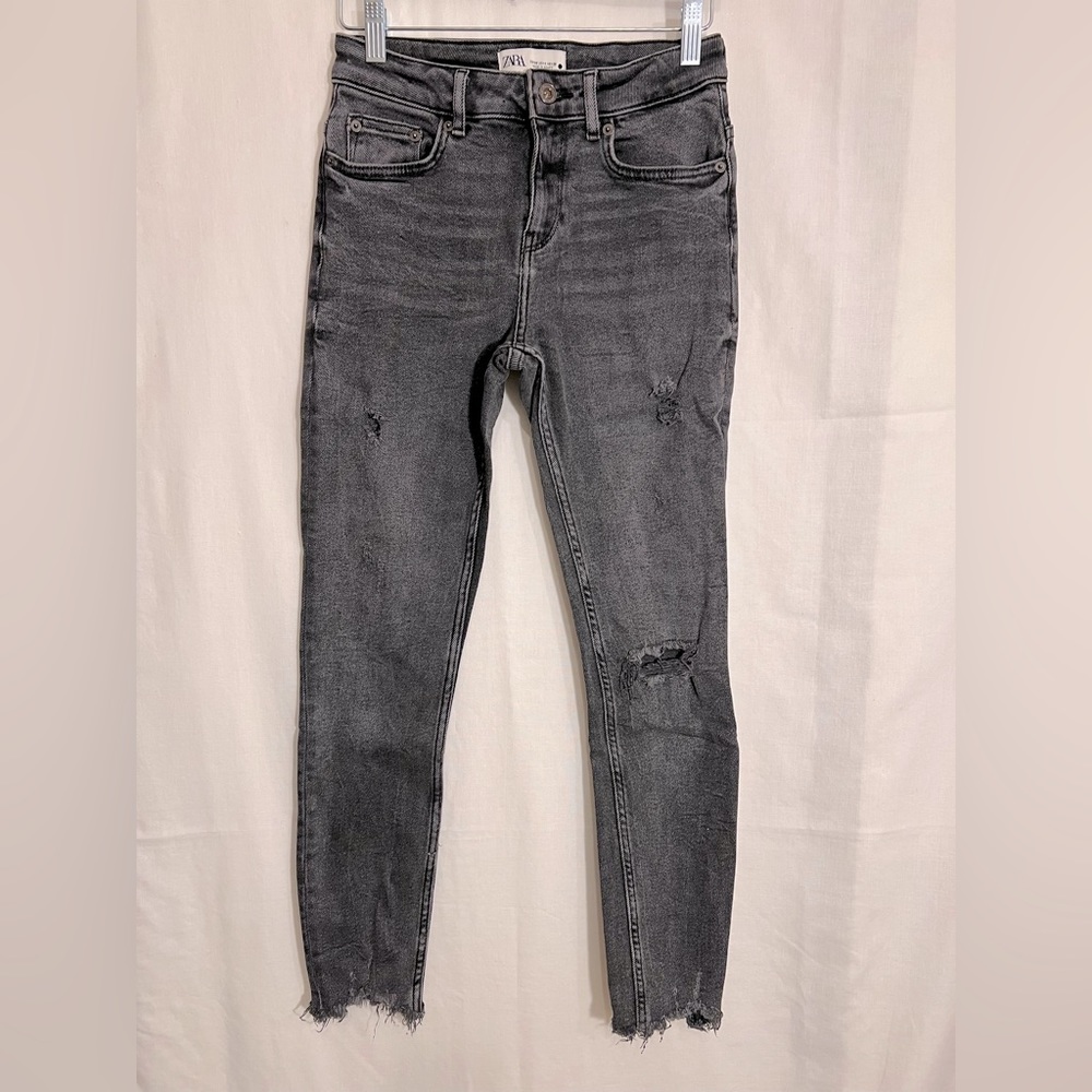 Zara Distressed Skinny Dark Gray Jeans